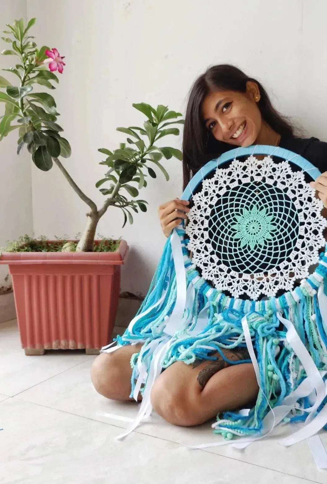 16 Inch Blue Mandala Crochet Dreamcatcher - Dare To Dream