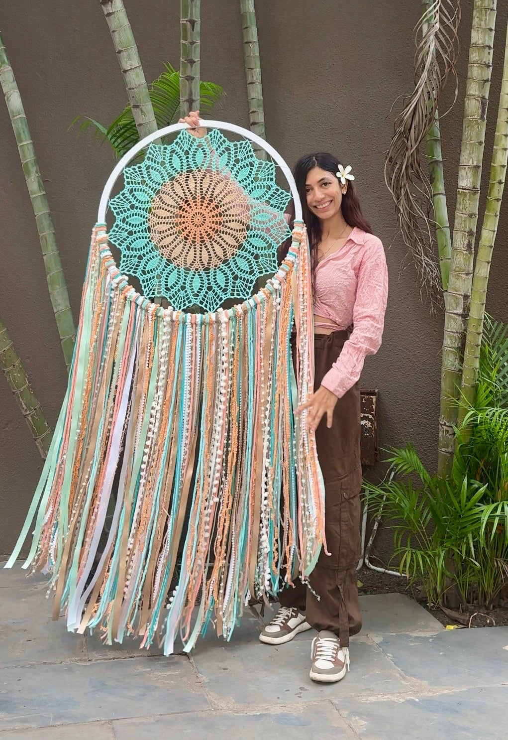 27 Inch Pastel Flower Crochet Dreamcatcher