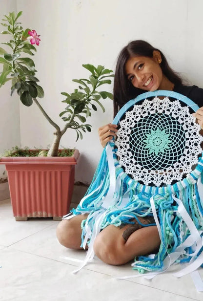 16 Inch Blue Mandala Crochet Dreamcatcher - Dare To Dream