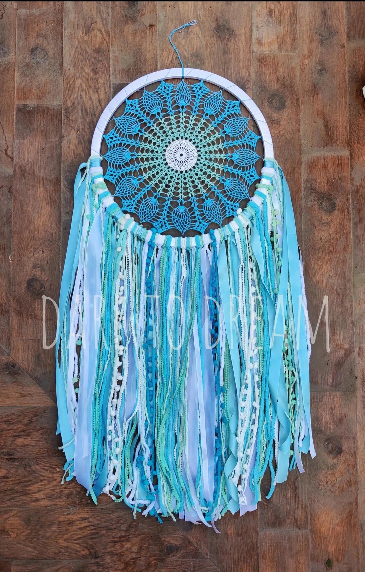 18" Blue Crochet Dreamcatcher - Dare To Dream