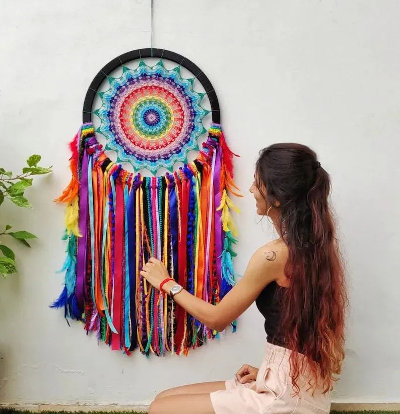 18 Inch Multi Color Crochet Dreamcatcher - Dare To Dream