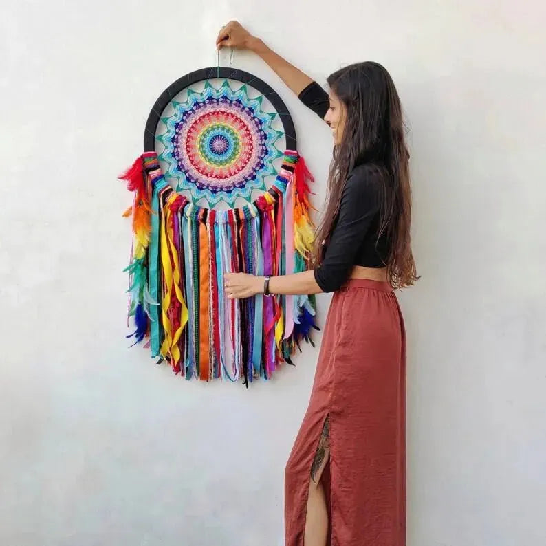 18 Inch Multi Color Crochet Dreamcatcher - Dare To Dream