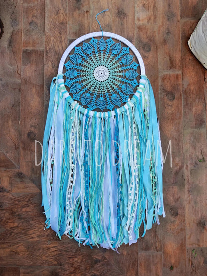 18" shades of blue crochet dreamcatcher - Dare To Dream