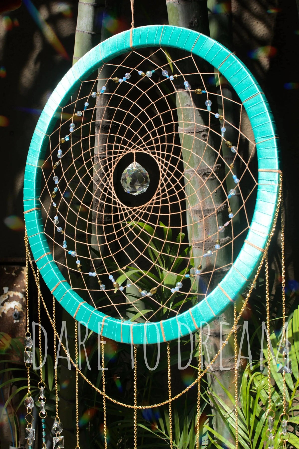 18" Teal suncatcher ( 11 lines of crystals) - Dare To Dream