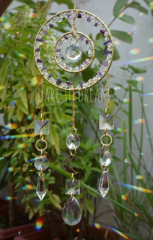 2 Ring Semi Precious Stones Crystal Suncatcher - Dare To Dream