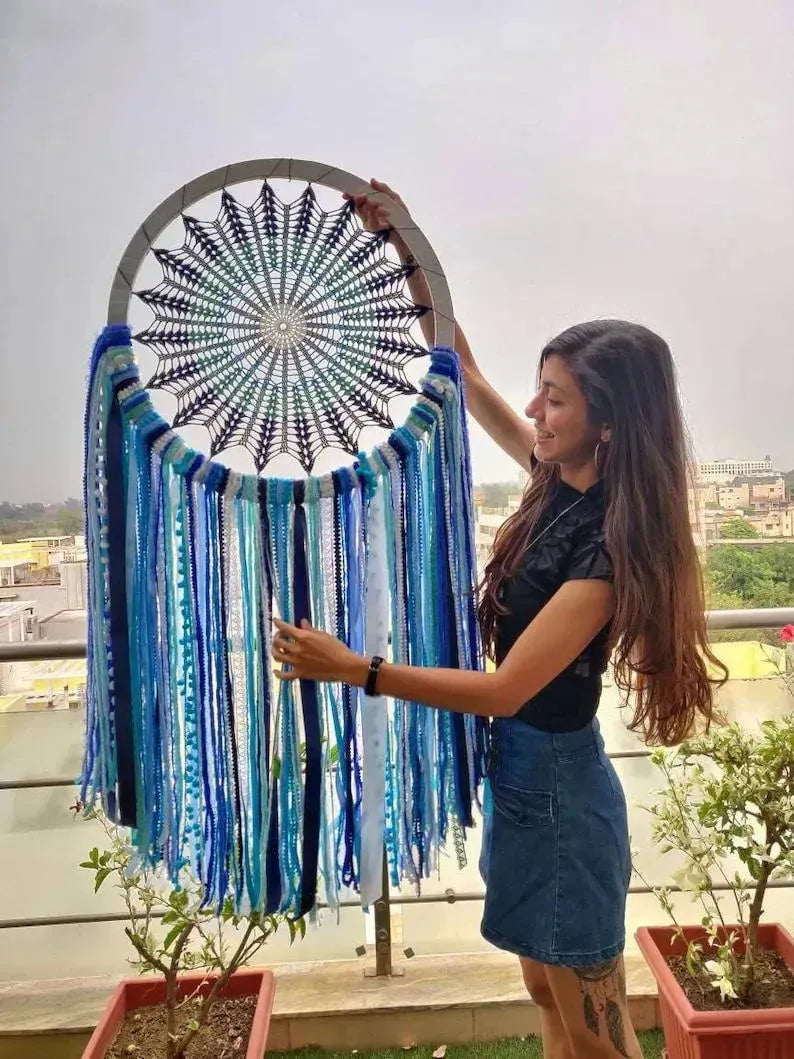 22" Shades of Blue Crochet Dreamcatcher - Dare To Dream