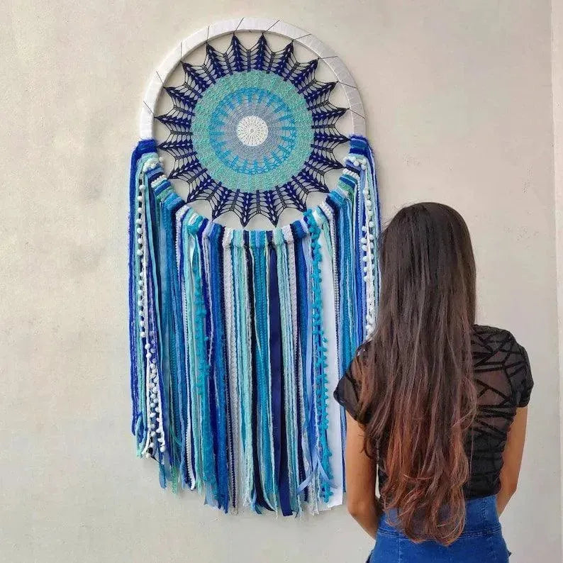 22" Shades of Blue Crochet Dreamcatcher - Dare To Dream