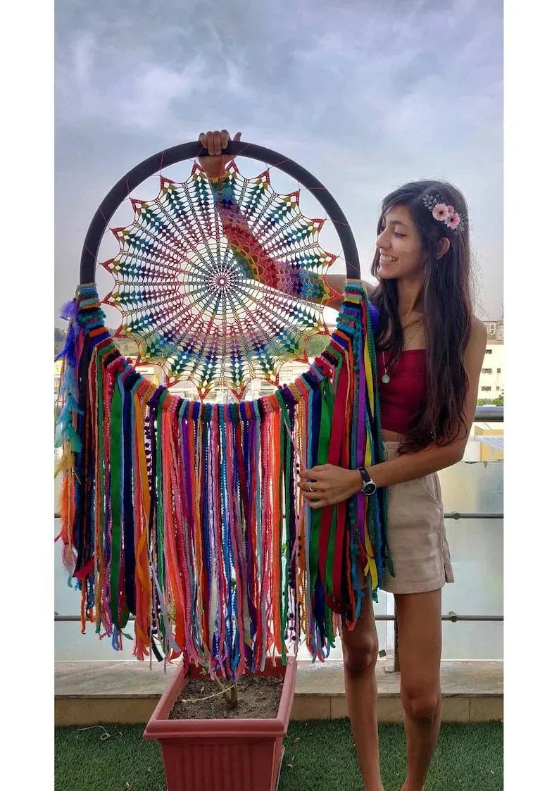 25 Inch Multi Colour Crochet Dreamcatcher - Dare To Dream