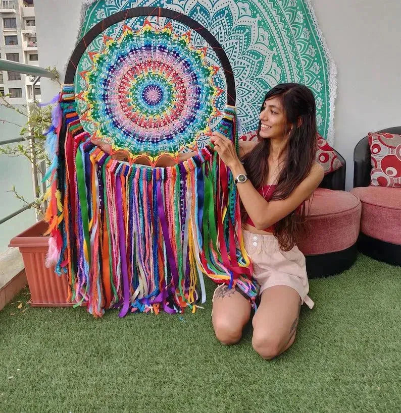 25 Inch Multi Colour Crochet Dreamcatcher - Dare To Dream