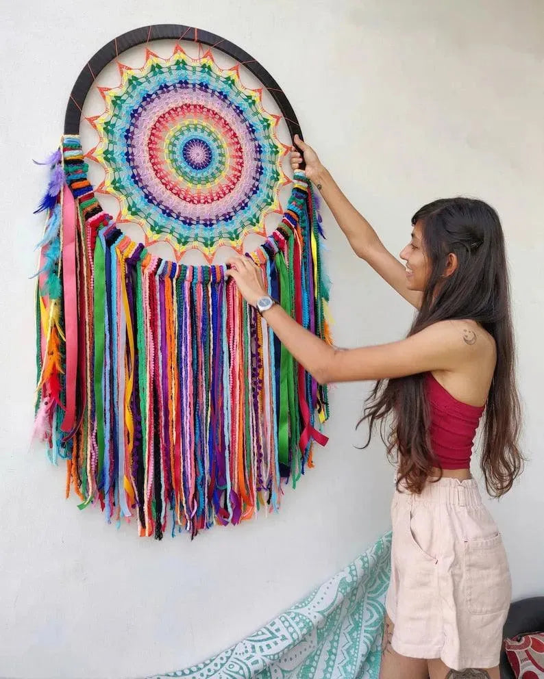 25 Inch Multi Colour Crochet Dreamcatcher - Dare To Dream