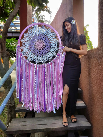 27" Pink Flower Crochet Dreamcatcher - Dare To Dream