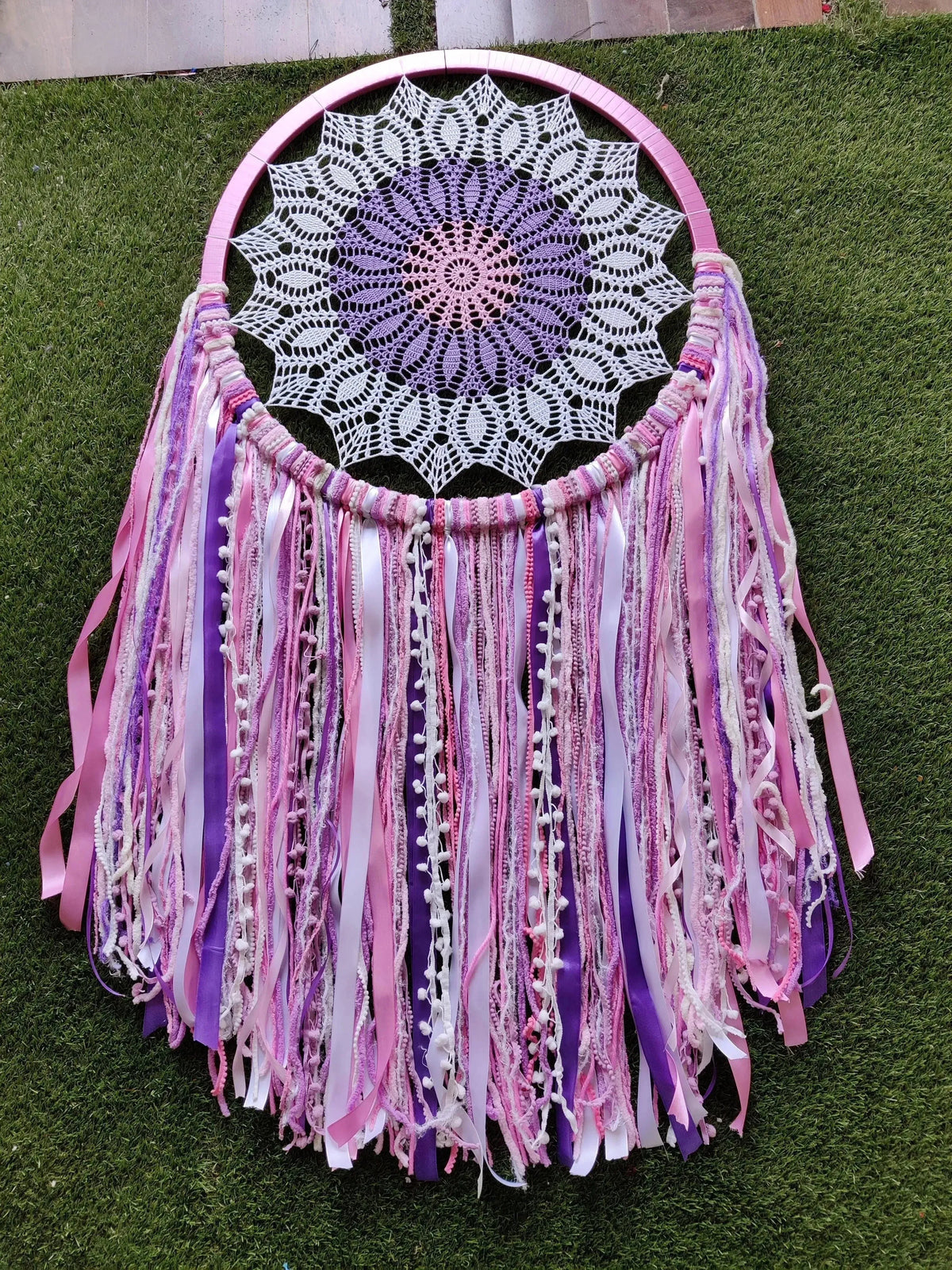 27" Pink Flower Crochet Dreamcatcher - Dare To Dream