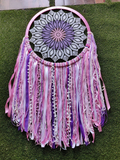 27" Pink Flower Crochet Dreamcatcher - Dare To Dream