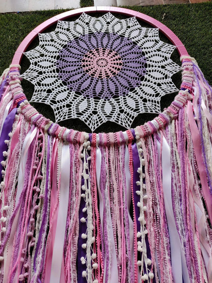 27" Pink Flower Crochet Dreamcatcher - Dare To Dream