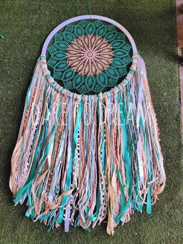 27" Teal Flower Crochet Dreamcatcher - Dare To Dream