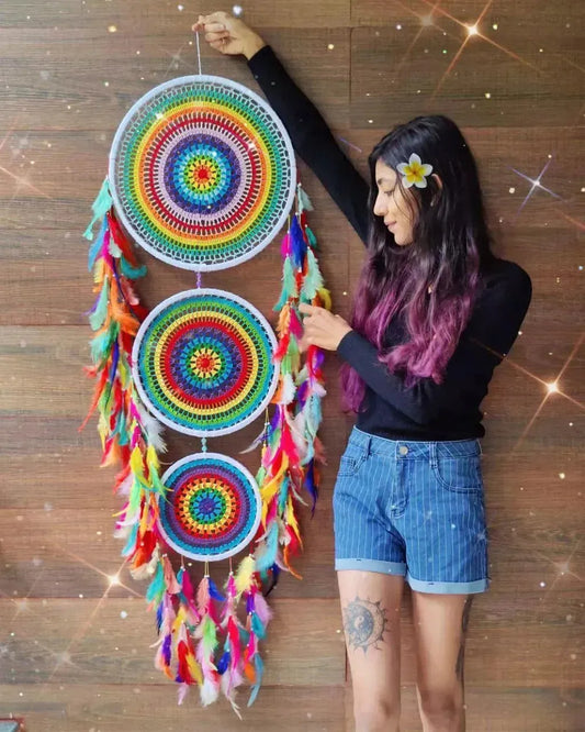 3 Ring Colourful Crochet Dreamcatcher (smaller version) - Dare To Dream