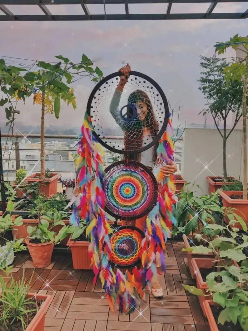 3 Ring Colourful Crochet Mandala Dreamcatcher - Dare To Dream