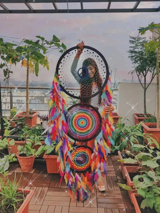 3 Ring Colourful Crochet Mandala Dreamcatcher - Dare To Dream