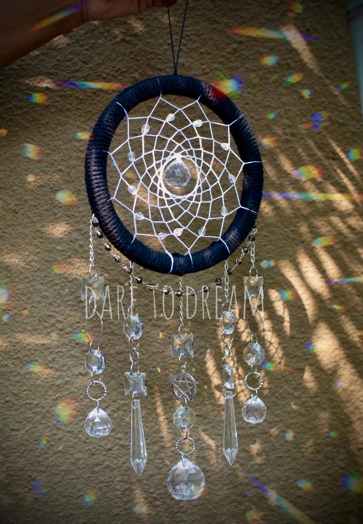6” Black suncatcher (5 lines of crystals) - Dare To Dream