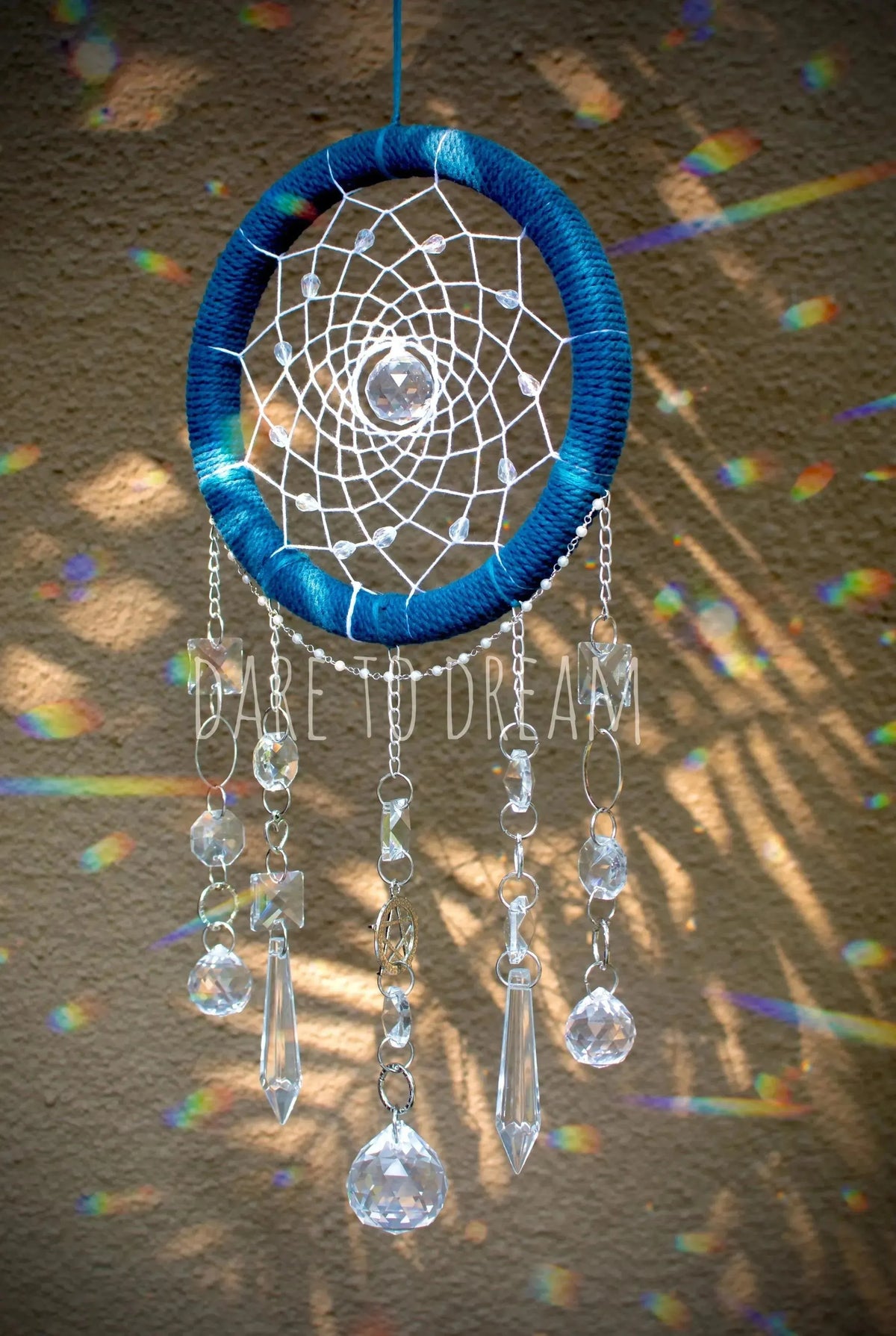 6” Teal Blue suncatcher (5 lines of crystals) - Dare To Dream
