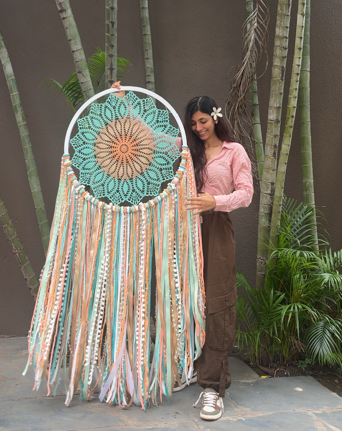 27 Inch Pastel Flower Crochet Dreamcatcher