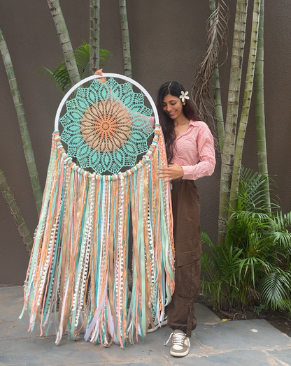 27 Inch Pastel Flower Crochet Dreamcatcher