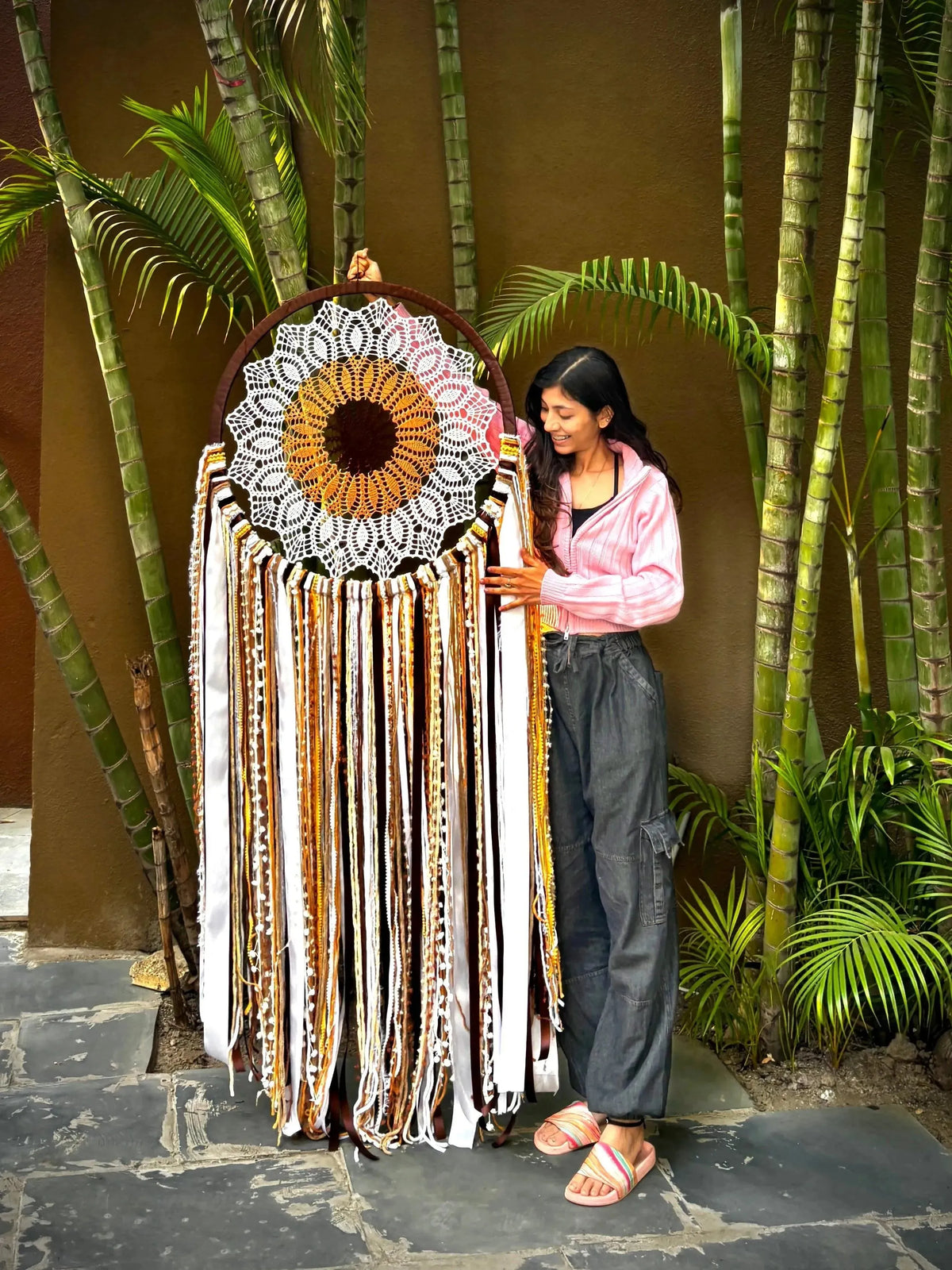 Brown Flower Crochet Dreamcatcher - Dare To Dream