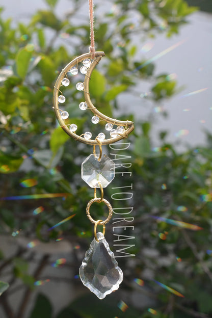 Golden Moon crystal Car Hanging Suncatcher - Dare To Dream