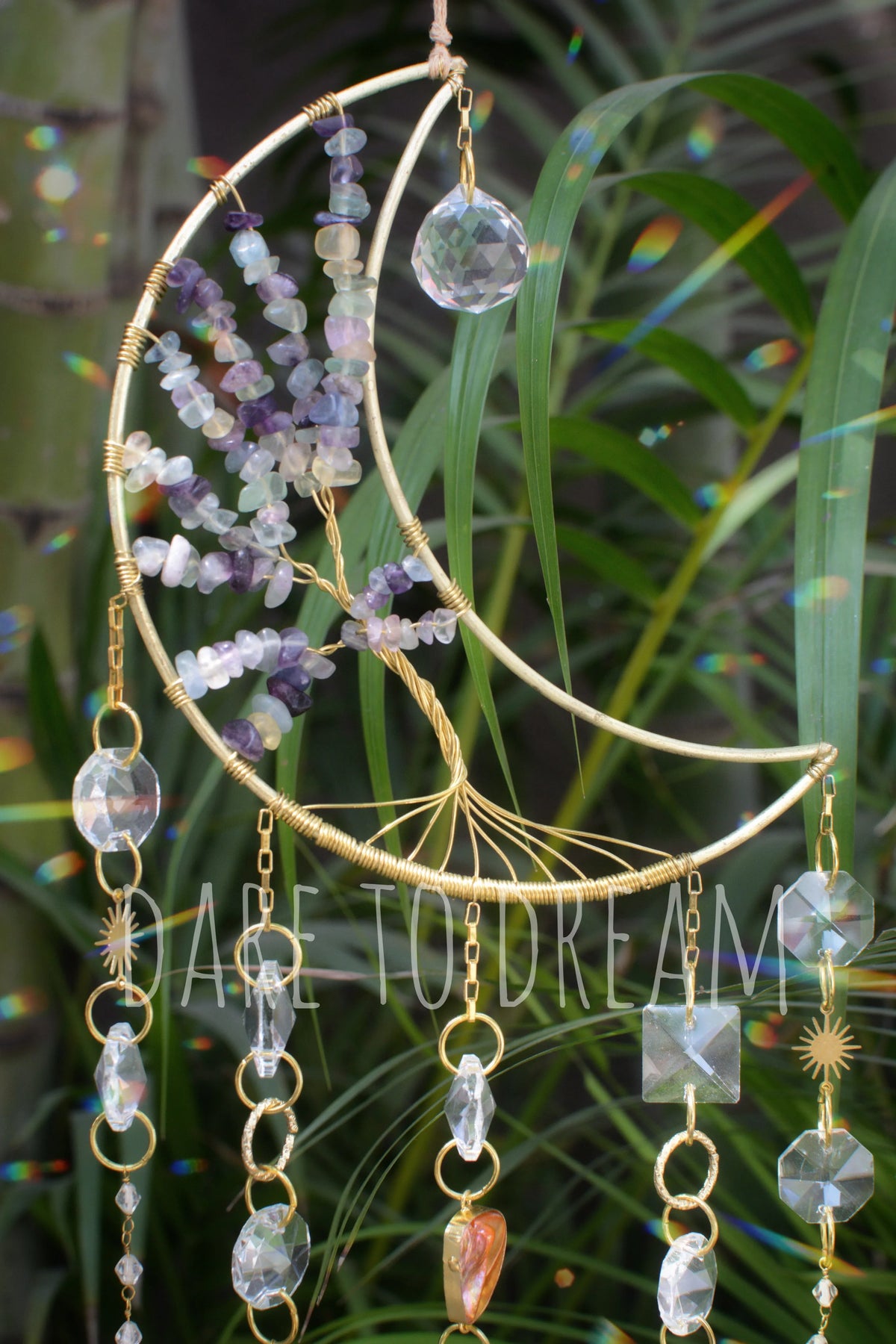 Golden Moon Tree of Life Crystal Suncatcher (Big) - Dare To Dream