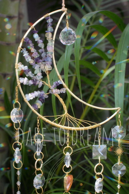 Golden Moon Tree of Life Crystal Suncatcher (Big) - Dare To Dream