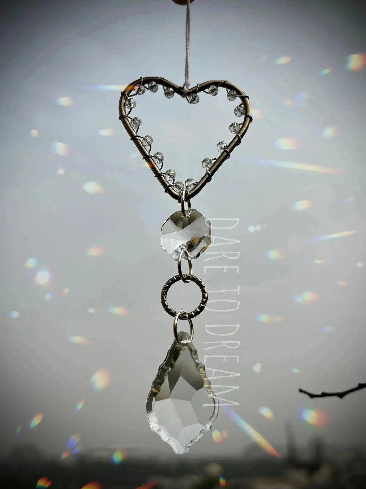 Silver Heart Crystal Car Hanging Suncatcher - Dare To Dream