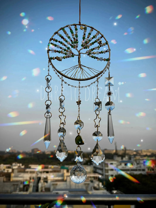 Tree of life Suncatcher - Boho Green ( 5 lines of crystals ) - Dare To Dream